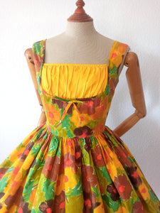 1950s - Stunning Abstract Floral Cotton Dress - W27.5 (68cm)