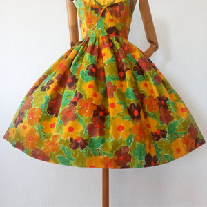 1950s - Stunning Abstract Floral Cotton Dress - W27.5 (68cm)