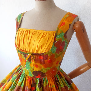 1950s - Stunning Abstract Floral Cotton Dress - W27.5 (68cm)