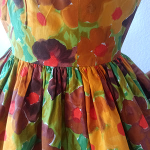 1950s - Stunning Abstract Floral Cotton Dress - W27.5 (68cm)