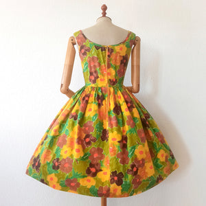 1950s - Stunning Abstract Floral Cotton Dress - W27.5 (68cm)