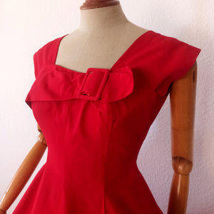 1950s - Stunning Lipstick Red Cotton Dress - W25 (64cm)