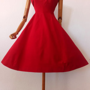 1950s - Stunning Lipstick Red Cotton Dress - W25 (64cm)