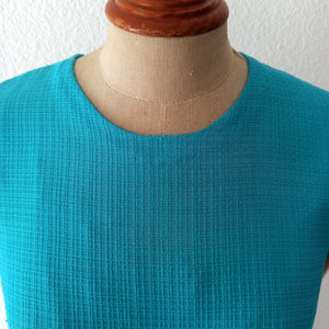 1950s - Adorable Blue Aqua Textured Cotton Dress - W26 (66cm)