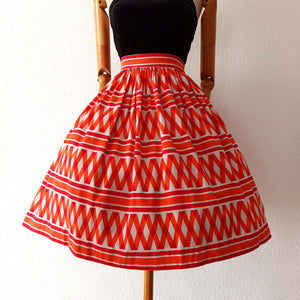 1950s - Stunning Orange Red Diamonds Skirt - W25/26 (66cm)