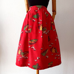 1950s - Stunning Boats Novelty Print Skirt - W28/29 (72/74cm)