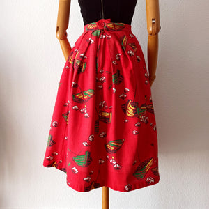 1950s - Stunning Boats Novelty Print Skirt - W28/29 (72/74cm)