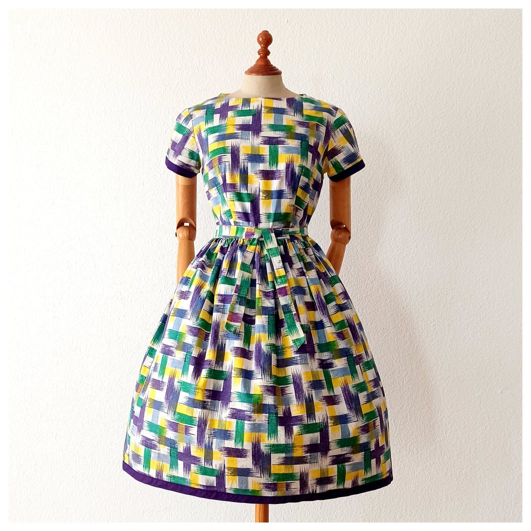 1950s - Renaitre, Paris - Fabulous Parisien Abstract Dress - W28 (72cm)