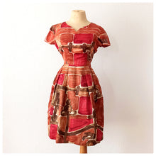 Load image into Gallery viewer, 1950s 1960s - Gorgeous Abstract Satin Silk Dress - W24.5 (62cm)
