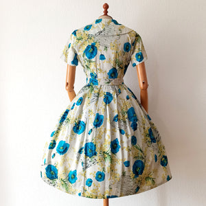 1950s - French Basket Mimosa Poppies Novelty Dress - W31 (78cm)