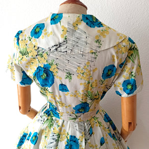 1950s - French Basket Mimosa Poppies Novelty Dress - W31 (78cm)