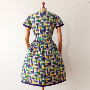 1950s - Renaitre, Paris - Fabulous Parisien Abstract Dress - W28 (72cm)