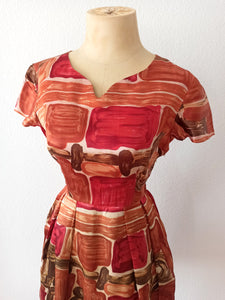1950s 1960s - Gorgeous Abstract Satin Silk Dress - W24.5 (62cm)