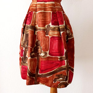 1950s 1960s - Gorgeous Abstract Satin Silk Dress - W24.5 (62cm)