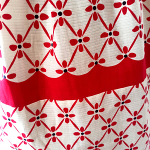 1950s - Exquisite Red & White Textured Cotton Dress - W27.5 (70cm)