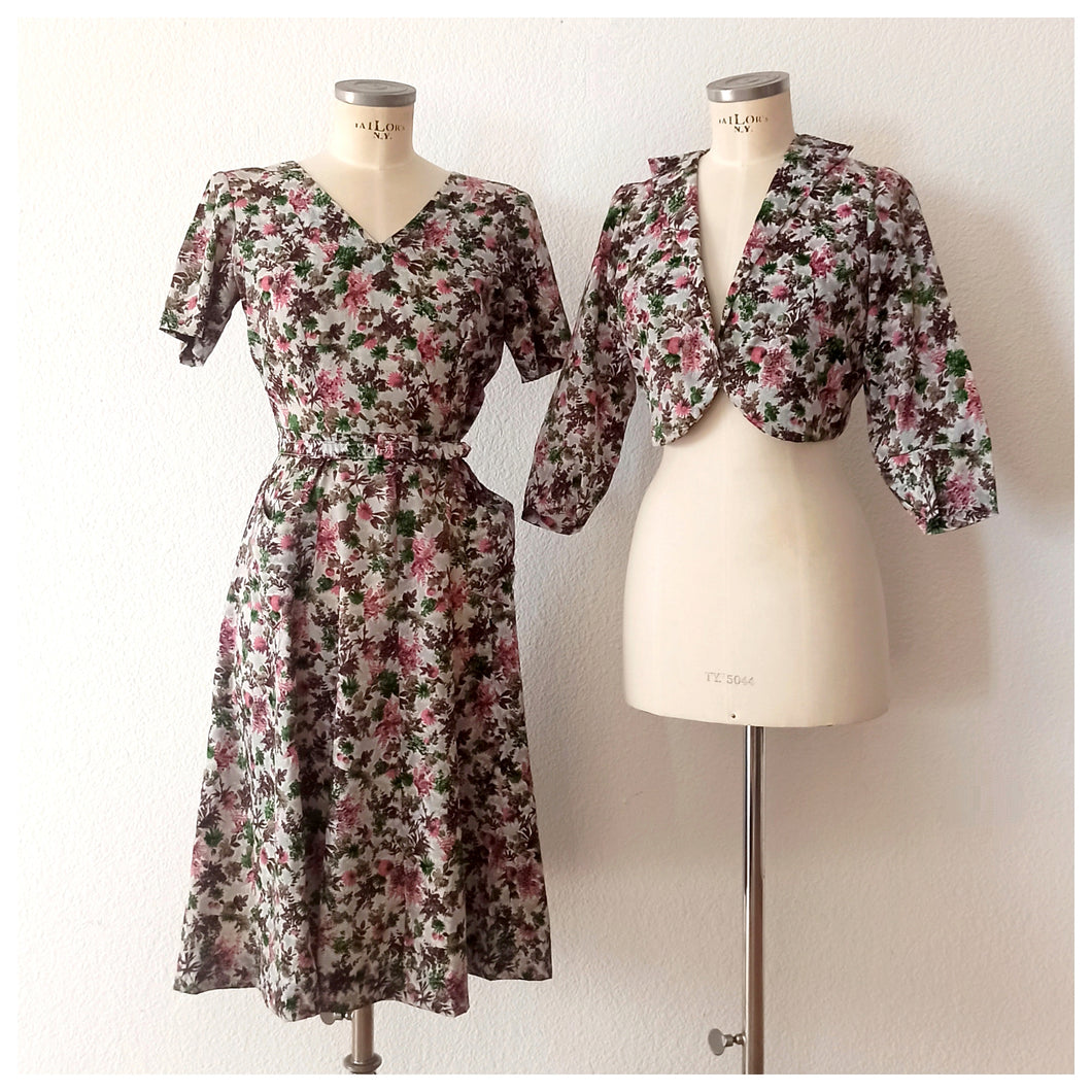 1940s 1950s - Adorable Floral Bolero Dress  - W29 (74cm)