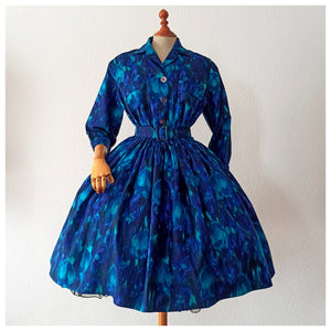 1950s - Stunning Abstract Floral Wild Silk Dress - W27 (68cm)