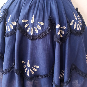 1950s - Stunning Blue Embroidery Linen Dress - W27 (68cm)