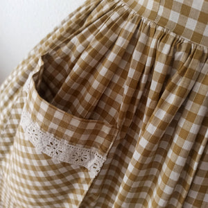 1950s - Adorable Green Olive/Brown Checked Pockets Dress - W27 (68cm)