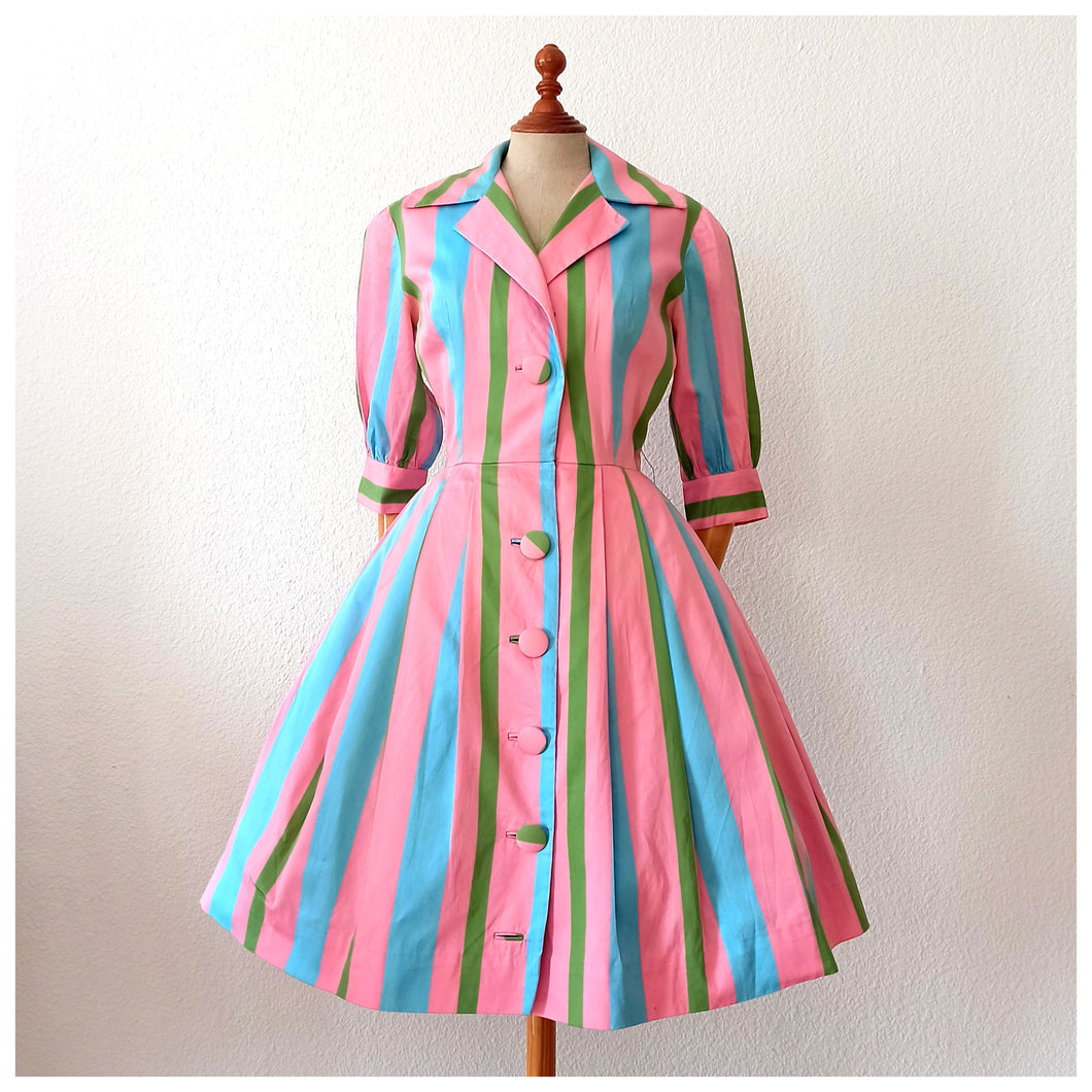 1950s - André, PARIS - Outstanding & Adorable Cotton Dress - W26 (66cm)