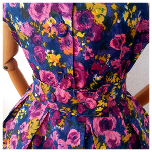 1950s - Stunning Colors Floral Dress - W28.5 (72cm)