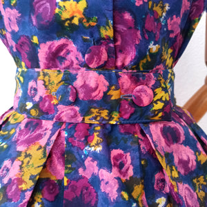 1950s - Stunning Colors Floral Dress - W28.5 (72cm)