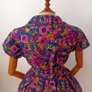 1950s - Stunning Colors Floral Dress - W28.5 (72cm)