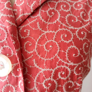 1950s - Helene Couture, France - Salmon Pink Embroidery Dress - W28,5/29 (72/74cm)