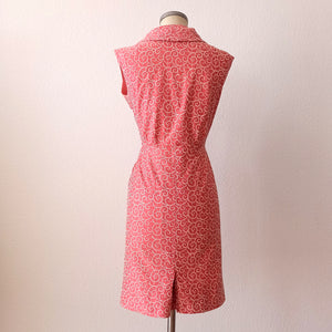 1950s - Helene Couture, France - Salmon Pink Embroidery Dress - W28,5/29 (72/74cm)