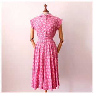 1940s - Adorable French Pink Rayon Dress - W28 (70cm)