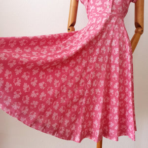 1940s - Adorable French Pink Rayon Dress - W28 (70cm)