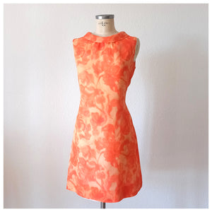 1960s - Relampago, Spain -  Orange Abstract Floral Dress - W33 (84cm)