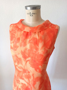 1960s - Relampago, Spain -  Orange Abstract Floral Dress - W33 (84cm)