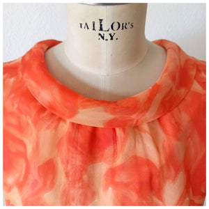 1960s - Relampago, Spain -  Orange Abstract Floral Dress - W33 (84cm)