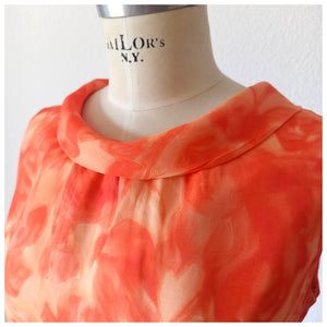 1960s - Relampago, Spain -  Orange Abstract Floral Dress - W33 (84cm)