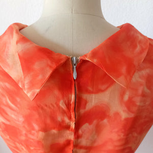 1960s - Relampago, Spain -  Orange Abstract Floral Dress - W33 (84cm)