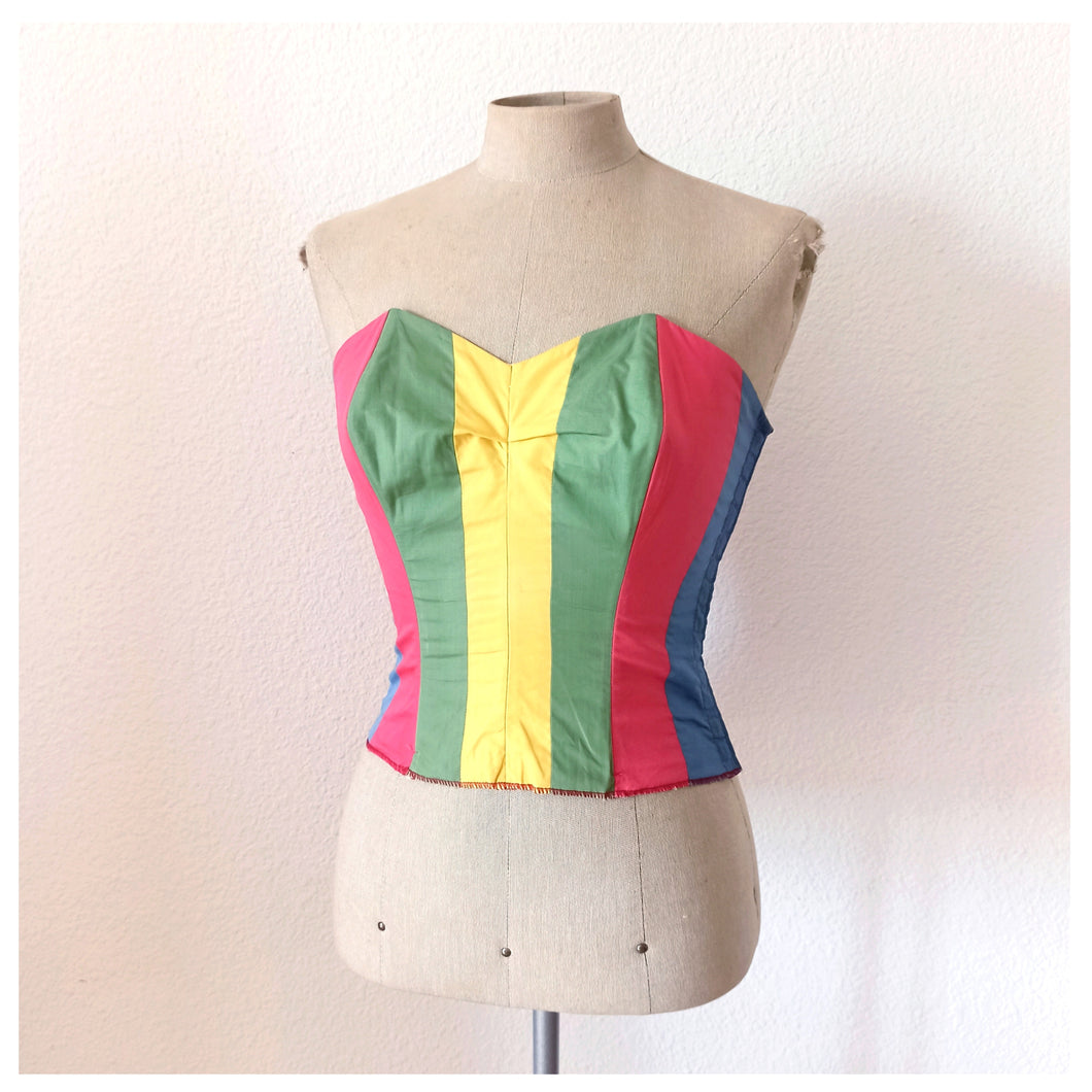 1950s - ESCORA - Fabulous Rainbow Cotton Bustier - W25 to 27 (64 to 70cm)