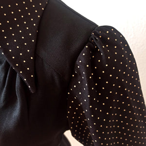 1960s Does 1940s - Black Dotted Crepe Blouse - W27 (68cm)
