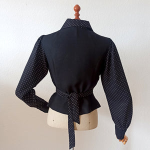 1960s Does 1940s - Black Dotted Crepe Blouse - W27 (68cm)