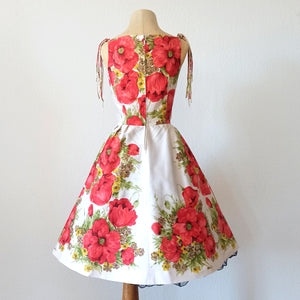 1950s - Stunning Spaghetti Straps Poppies Dress - W24 (60cm)