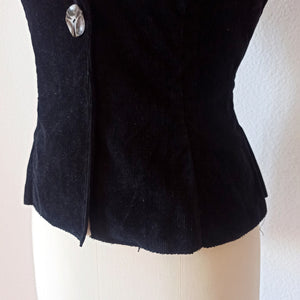 1950s - MANFRY, France - Solid Black Corduroy Top - W30 (76cm)