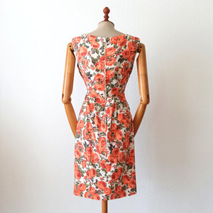 1950s 1960s - Gorgeous Roseprint Cotton Dress - W27.5 (70cm)
