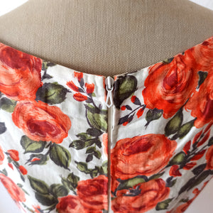 1950s 1960s - Gorgeous Roseprint Cotton Dress - W27.5 (70cm)