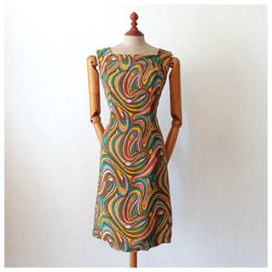 1960s - Groovy Colors Rayon Dress - W32 (82cm)