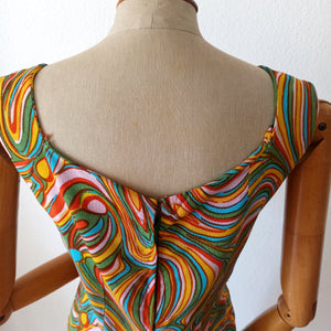 1960s - Groovy Colors Rayon Dress - W32 (82cm)