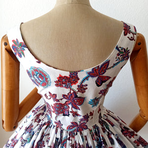 1950s - Spectacular Organic Floral Print Cotton Dress - W26 (66cm)