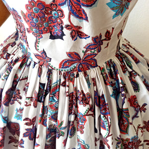 1950s - Spectacular Organic Floral Print Cotton Dress - W26 (66cm)