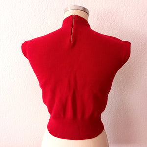 1950s - Stunning Zipper Back JD Red Wool Top - Size S/M