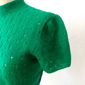 1950s - Precious Green Hand Knitted Top - Size S/M