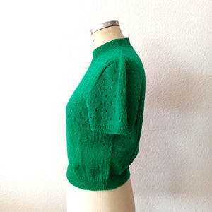 1950s - Precious Green Hand Knitted Top - Size S/M